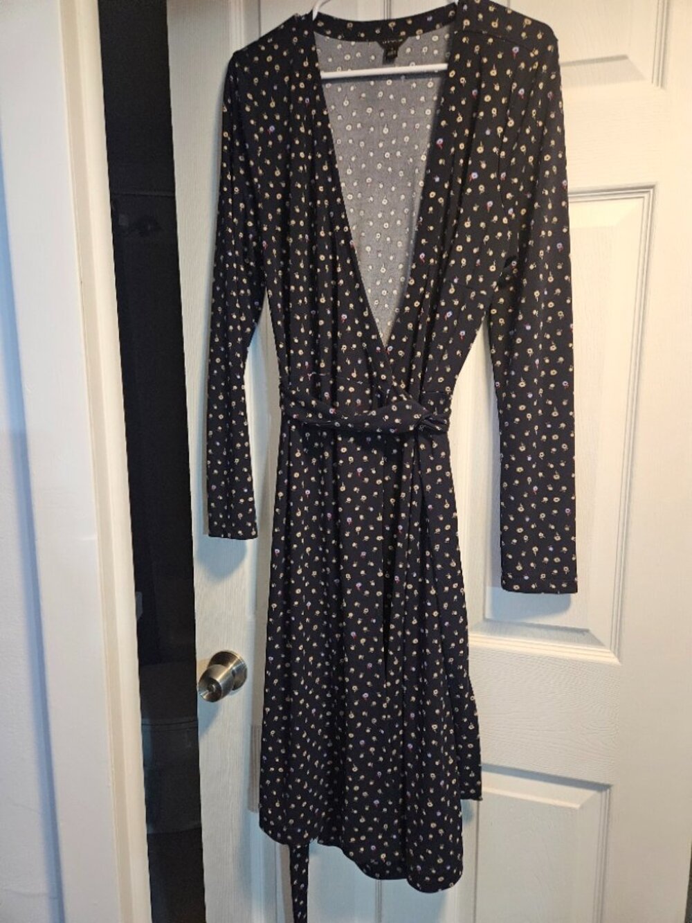 Ann Taylor Blue Wrap Dress with Beige Flowers